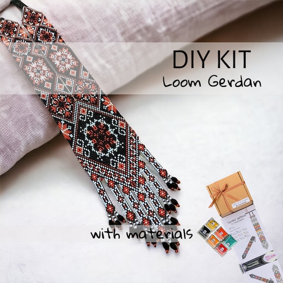 DIY Kit Ethnic folk brown necklace, traditional design beaded necklace kit, beads jewellery, traditional wear Adult Craft Loomwork tutorial