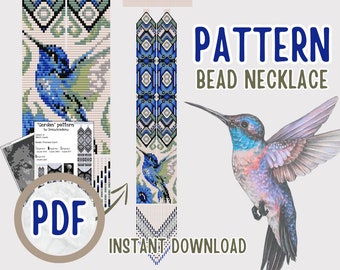 PDF blue colibri Gerdan Craft pattern, blue hummingbird Necklace pattern, Adult Boho Craft tutorial, Beginner Beading, DIY Necklace pattern
