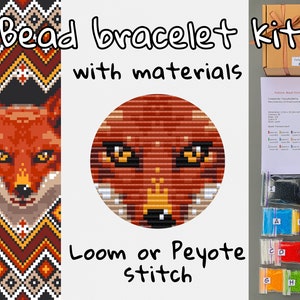 KIT to make Loom Peyote Fox Beading Bracelet - DIY Wild Animal Fox Pattern - bead tutorial - Fox Jewelry making Adult Craft - Fox Bookmark