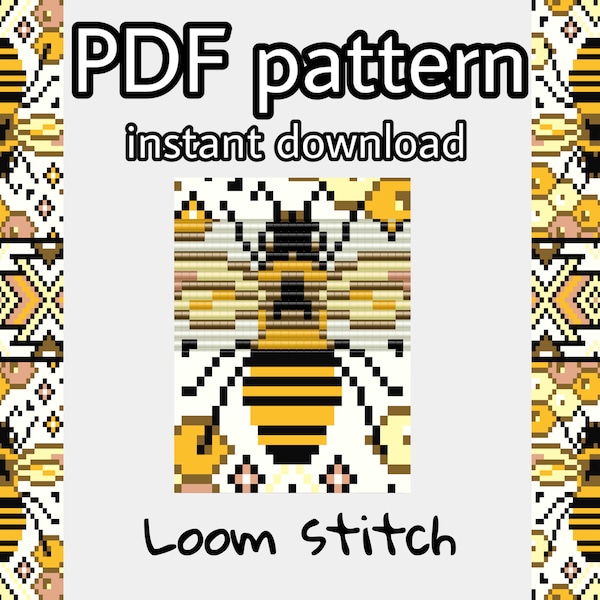 PDF Loom Honey Bee bracelet kit, beadwork loom bracelet pattern, craft for adults, bee seed bead bee bookmark pattern, craft gift