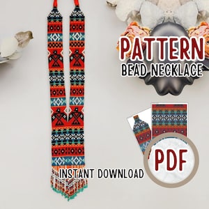 PDF DIY Beadweaving beaded native eagle Gerdan pattern, red loom american style pattern, easy Needlework bead loom necklace Tutorial craft
