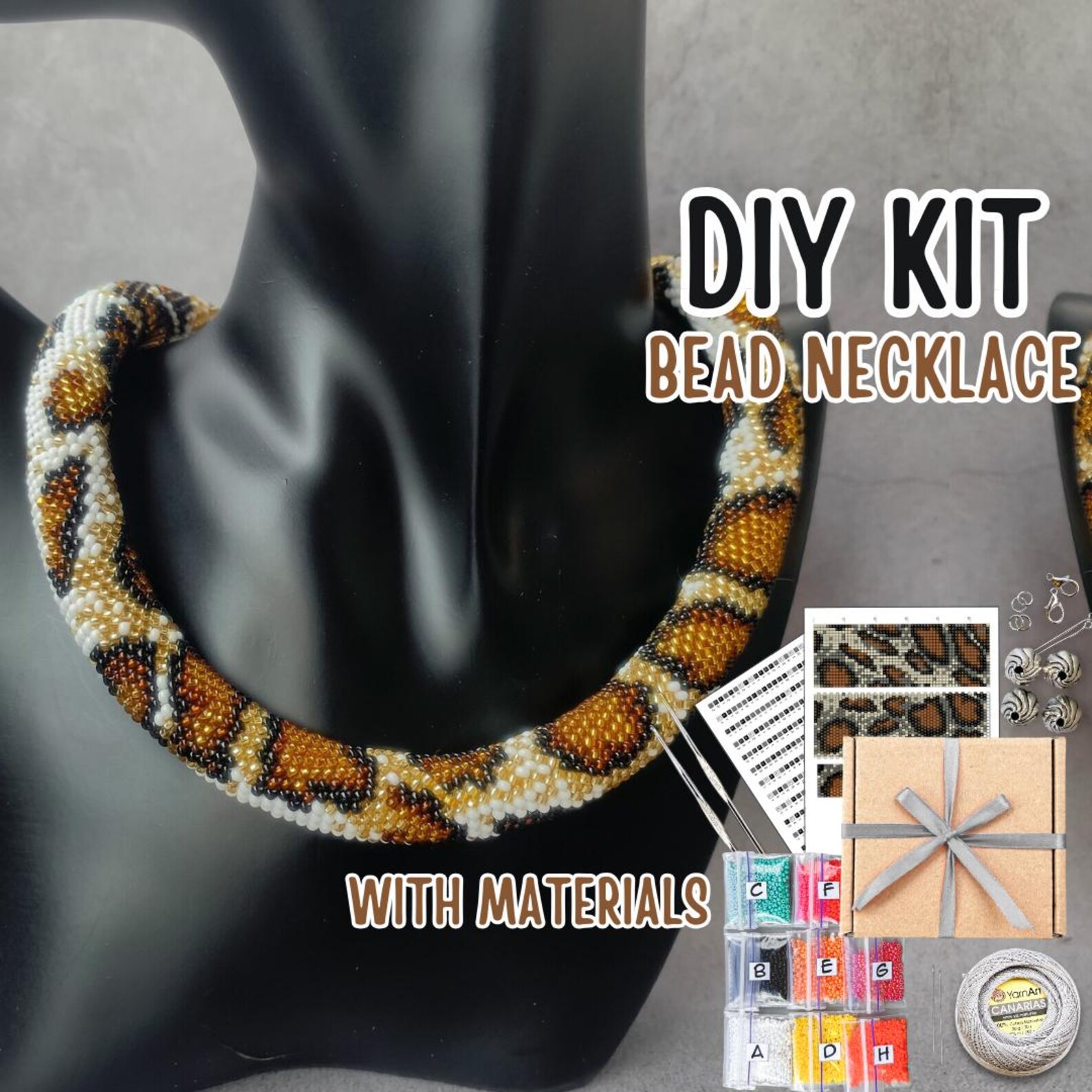 KIT to Make Bead Crochet Brown Tiger Python Necklace Pattern - Jewelry ...