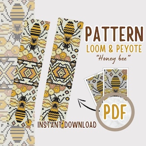 PDF ルームペヨーテハニービーブレスレットのパターン、ビーズワークルームブレスレットのパターン、大人向けの工芸品、蜂の種ビーズ蜂のブックマークのパターン、工芸品のギフト
