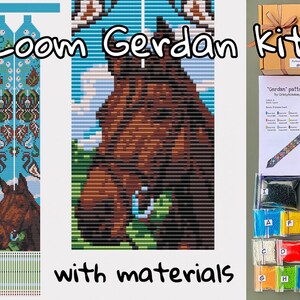 May include: A loom beading kit for making a colorful beaded necklace with a horse and floral design. The kit includes beads, thread, and instructions. The kit is called "Loom Gerdan Kit" and is by @trarybeader.