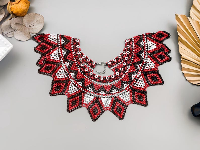 PDF tutorial to Create Beaded Collar Seed Bead Lace Necklace pattern for Elegant Handcrafted Jewelry Crafting Project to make Beaded collar image 11