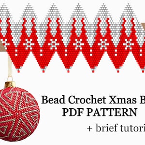 PDF rood witte ijspegel Kralen Kerstbal patroon, Kerstversiering, Kralen bal patroon, Gehaakte rocaille tutorial, Ambachtelijke kralen