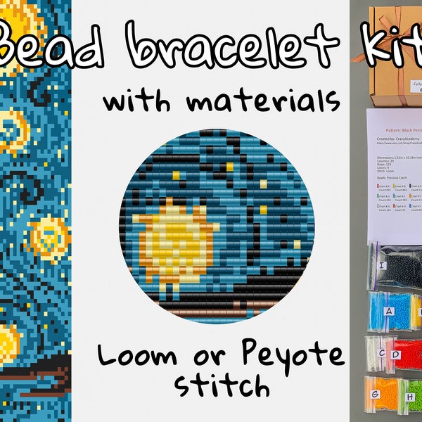 KIT to make Loom Peyote Perlen Armband - DIY Sternenlicht Nacht Muster - Perlenanleitung - Sternennacht Schmuckherstellung Erwachsene Handwerk - Lesezeichen