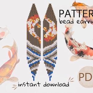 PDF DIY koi fish Bead Fringe earring pattern, brown fish Earrings Pattern, blue ocean Brick stitch earrings, craft gift, easy bead tutorial