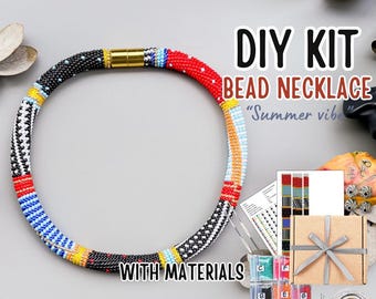 DIY Colorful Jewelry Making Kit - Bead Crochet rope Kit - DIY Crafts DIY Kit for Adults - Summer bright Pattern Necklace Kit - Seed Bead Kit