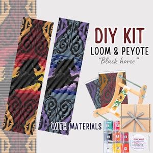 May include: DIY kit for loom and peyote beading, featuring a black horse design. The kit includes beads, thread, and a loom. The kit is packaged in a box with a ribbon.