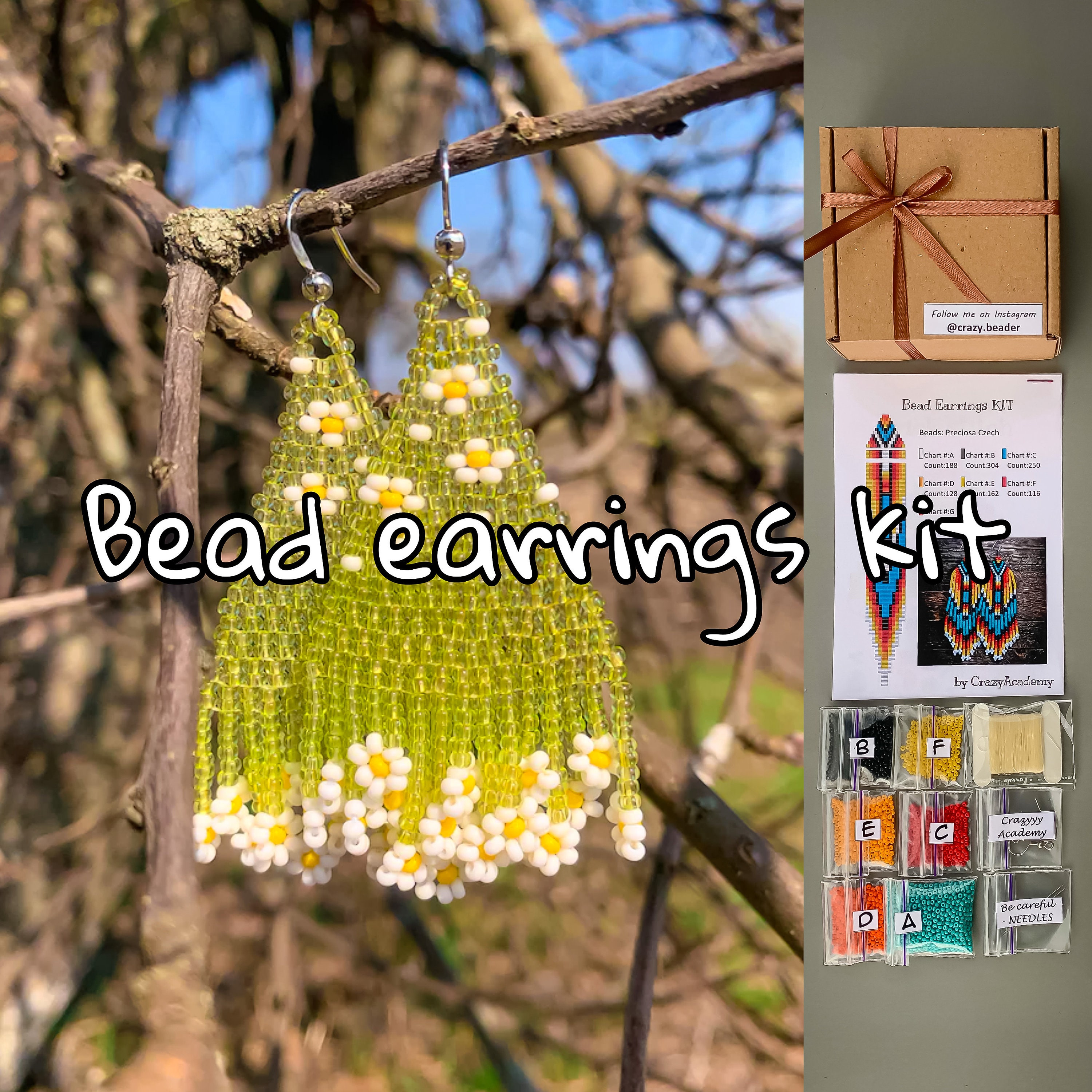 DIY Beaded Fringe Earrings Kit - Spring Green