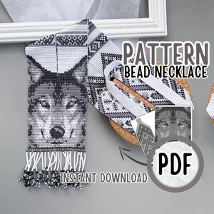 PDF Gray Wolf beaded Gerdan pattern, black loom Bead Necklace Pattern, wolf Craft Loomwork tutorial, Beadwork wild animal pattern