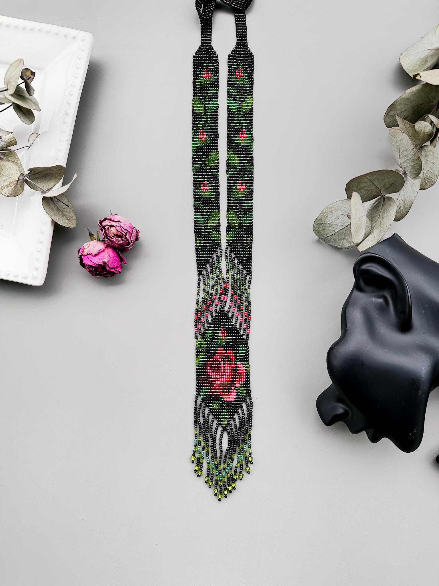 バラ柄のビーズ織りネックレスキット（DIY）、ビーズ織りフォーク 