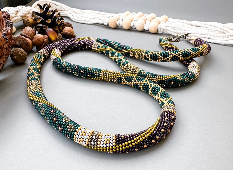 PDF DIY Autumn Forest Necklace Pattern, Guide to Make Bead Crochet Rope