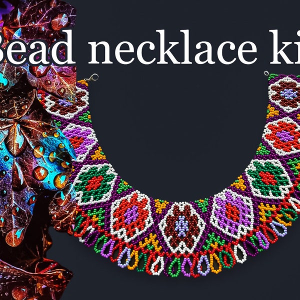 DIY ethnic collar Necklace, DIY Colorful Seed Bead Art Project, Multicolor Handmade Beadwork kit, Native Jewelry Beadweaving Crafter Gift