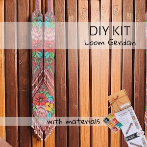 Kit DIY para hacer violetas florales Gerdan, tutorial de collar de telar dividido con cuentas de flores rojas y rosas, patrón de collar de telar marrón, fabricación de joyas