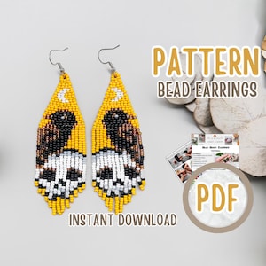 PDF DIY Crow earrings pattern, Raven on skull blackbird pattern, bead fringe goth earrings, Halloween jewelry Making, diy gift for friend