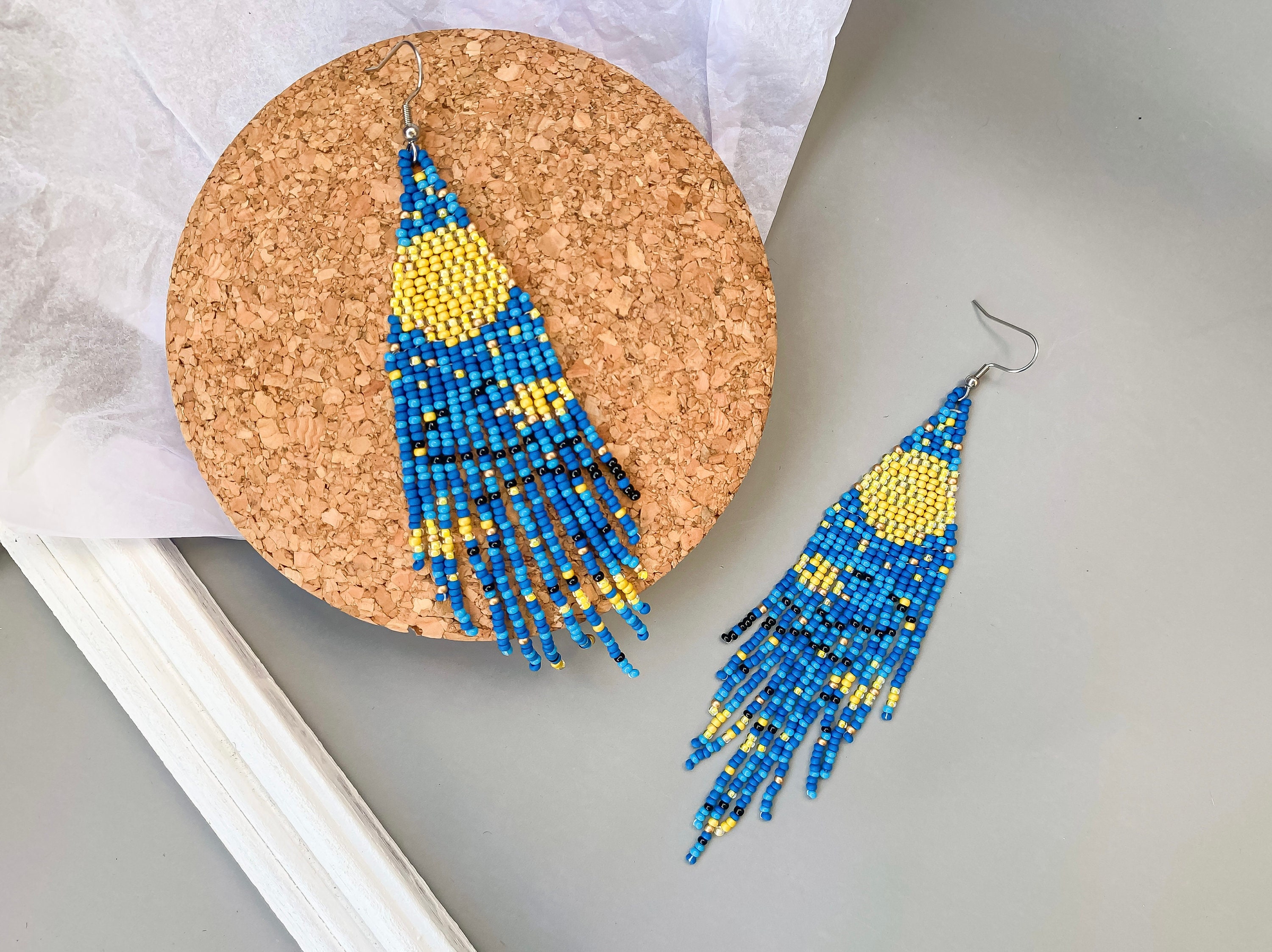 DIY Kit Van Gogh Starry Night Beaded Fringe Earrings Art Lover Long Boho  Beading Earrings Starlight Night Pattern Earrings Making Kit 