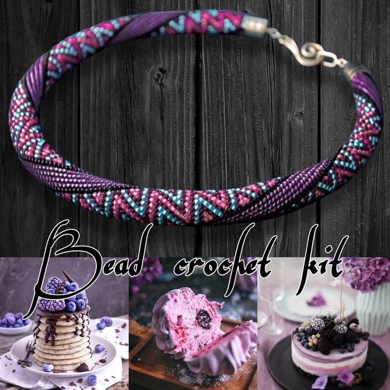 Purple Candy rope KIT to Make Bead Crochet Pink necklace | Etsy