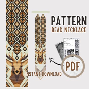 Könnte beinhalten: Ein digitales Download-Muster für eine Perlenkette mit einem Hirsch-Design. Das Muster ist im PDF-Format und enthält eine Farbtabelle und eine Perlenzählung. Das Muster heißt "Gerdan" und ist von CrazyAcademy.