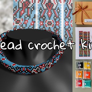 DIY-set boho blauw, subtiel geometrisch patroon voor ketting en armband, kralen haakset, doe het zelf, sieraden maken set, knutselcadeau voor volwassenen