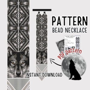 PDF-mönster Wild Wolf Bead Geometriskt Germanskt halsband, svartgrått vävstolspärlhalsbandsmönster, etniska smyckestillverkningsinstruktioner för vuxna