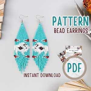 PDF native american buffalo Fringe Beading Earrings pattern, animal Earring design, turquoise Jewelry making pattern, Brick stitch tutorial