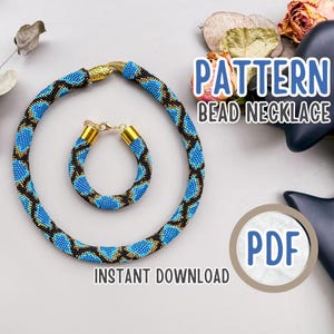 PDF Blue Black Python Bead Crochet Necklace & Bracelet Pattern, Snake Seed Bead Rope Tutorial, Reptile Jewelry Making DIY