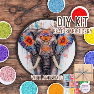 DIY Elephant Bead Embroidery Kit Eastern Art Canvas Embroidery DIY Beaded Indian Elephant Needlepoint Craft Beading Kit Wall Art Home Decor