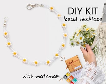 DIY Bead Daisy Necklace Kit, Beadwork White Yellow Flower Tutorial