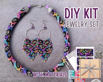 KIT to Make Bead Crochet rainbow leopard necklace - Bead crochet pattern - Jewelry making Craft - diy Rope Jewelry Beadweaving Crafter Gift