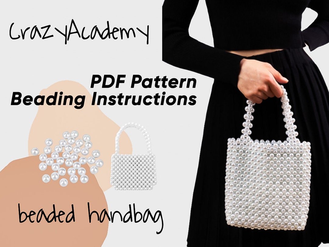 PDF Beaded Bag Pattern, Beading Pattern, Luxury White Bead Handbag, DIY