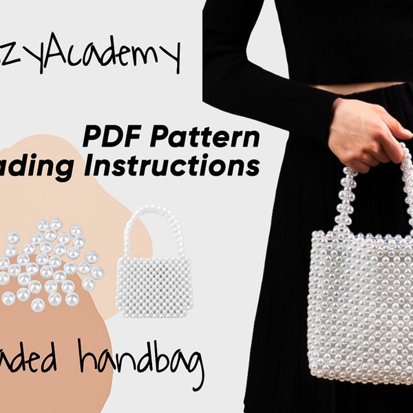 PDF Beaded Bag pattern, beading pattern, luxury white bead handbag, DIY Bag tutorial, Do It Yourself beading pattern, Crafter Gift for her