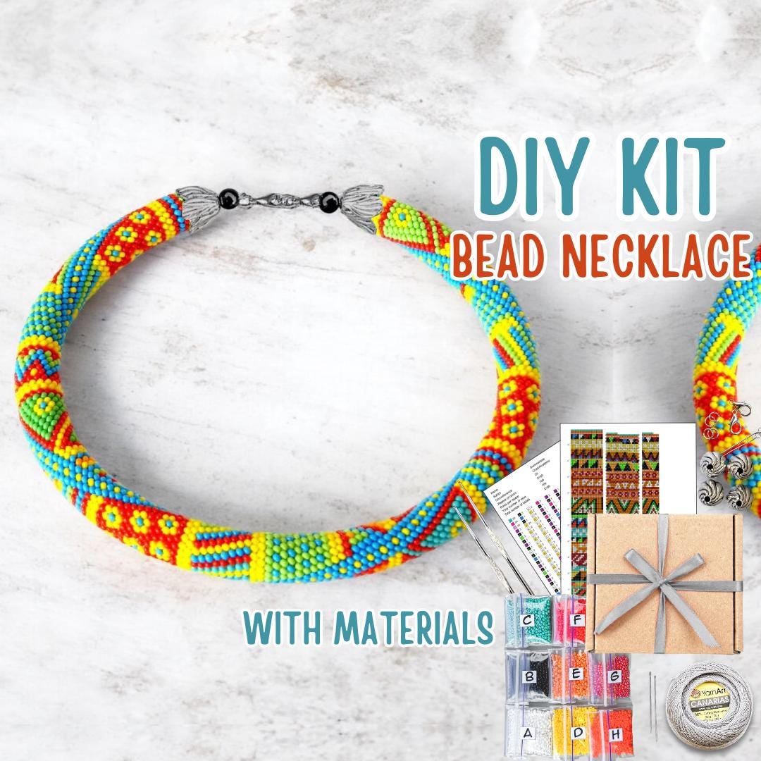 DIY Kit Colorful Bead Crochet Necklace – Bright Patchwork Rope Jewelry
