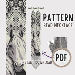 Modello fai da te in stile rustico in PDF per il cavallo bianco Gerdan, crea la tua collana con telaio di perline, tutorial per la lavorazione di perline fatte a mano per gli amanti dell'artigianato