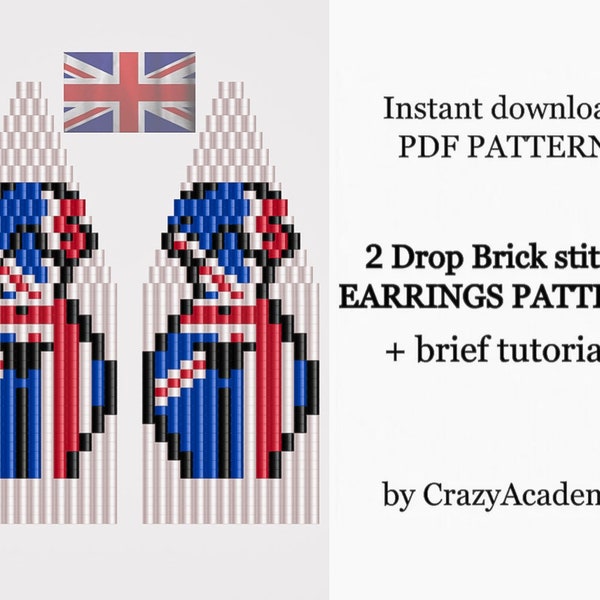 PDF British Flag Earrings, Union Jack Earrings, UK Fringe Beading Earrings, United Kingdom Flag Pattern, British Gift making tutorial