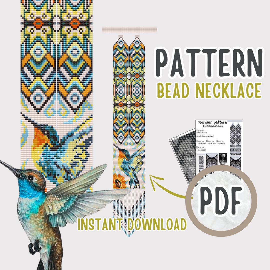 PDF Beadweaving Hummingbird Necklace Pattern, Seed Bead Bird