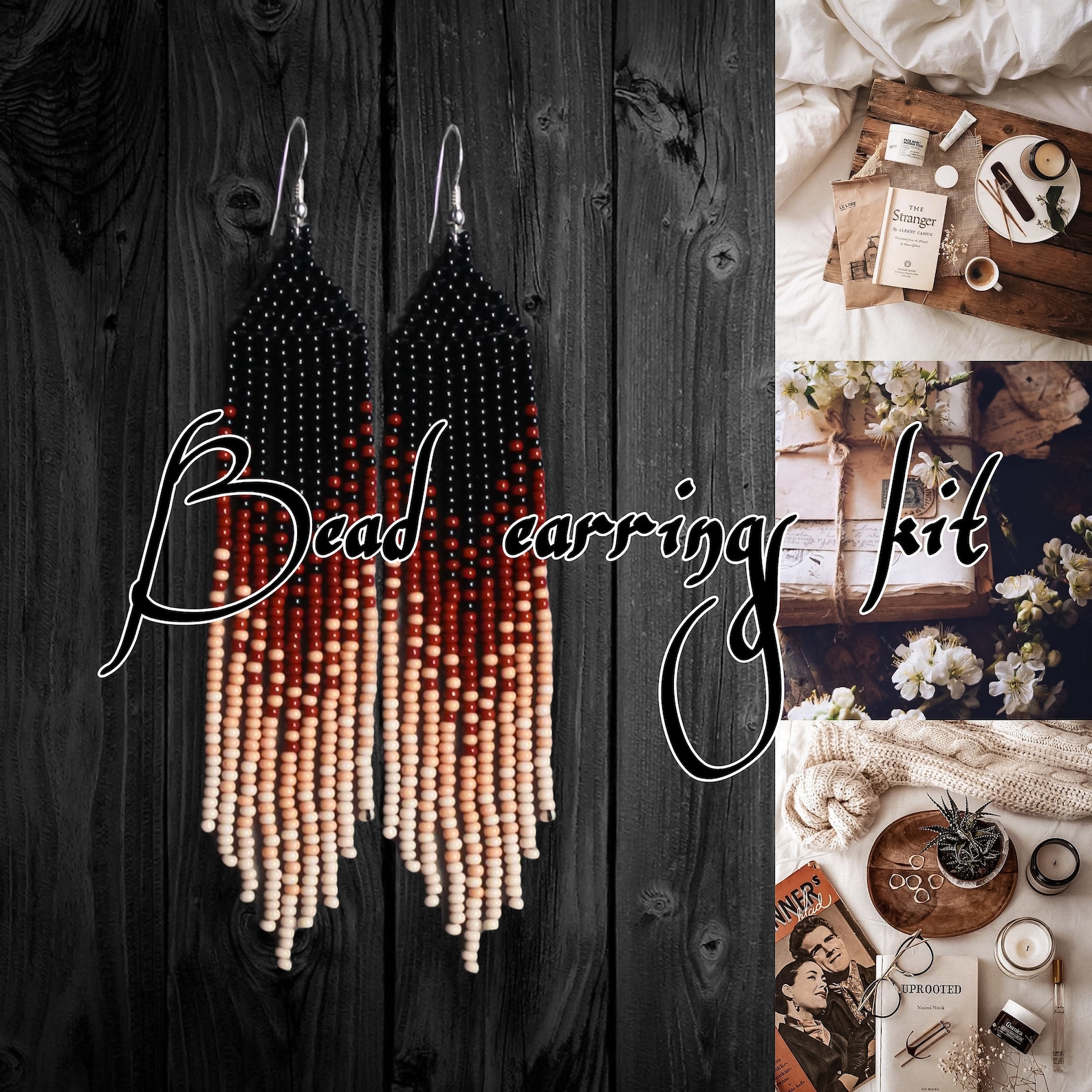 DIY Bead Earrings Kit long bead Fringe Earrings beige Etsy