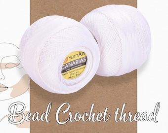 White Thread for bead crochet, YarnArt Canarias yarn 100% mercerized cotton thread, Hand knit yarn for craft, High quality crochet yarn