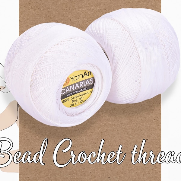 White Thread for bead crochet, YarnArt Canarias yarn 100% mercerized cotton thread, Hand knit yarn for craft, High quality crochet yarn