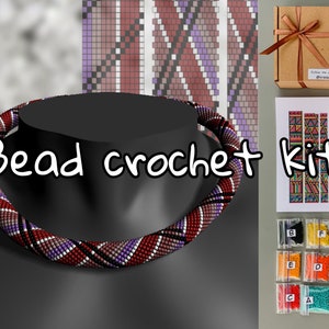 DIY Purple Gray geometric Bead Crochet necklace kit - How to make seed bead necklace - Crochet beadweaving - Jewelry making beadwork pattern