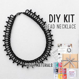 DIY Zwarte Elegante Kralen Halsketting Kit, Sieradenset met Zaadkralen en Kant, Handgemaakte Opvallende Halsketting Kit