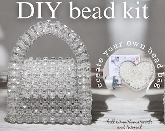 DIY Crystal Bead White Handbag Craft KIT, Handmade Evening Bag kit with  tutorial, Stylish Women Accessory craft set, Anniversary Gift craft