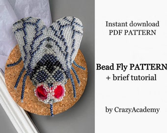 PDF Seed Bead Fly Pattern, Brick stitch Beading Bug Pattern Tutorial, Gray Beaded Beetle brooch, Funny Bead weaving PDF digital pattern