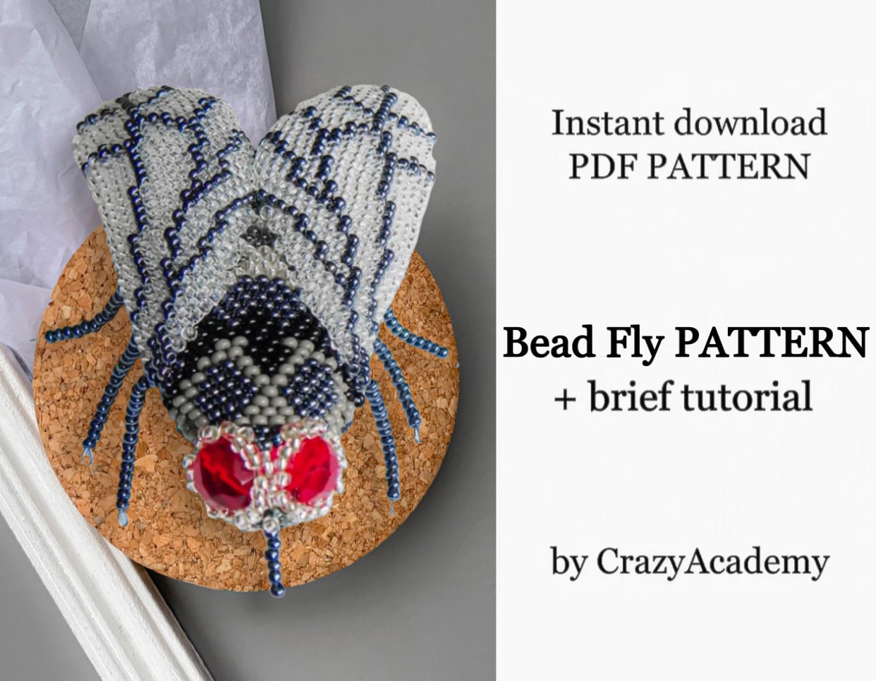 PDF Seed Bead Fly Pattern Brick stitch Beading Bug Pattern 