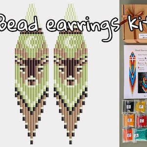 Kit de pendientes de cuentas de ciervo para hacer tú mismo, regalo de manualidades navideñas, crea tus propios pendientes de flecos de cuentas, patrón de pendientes étnicos, kit de manualidades de animales para adultos
