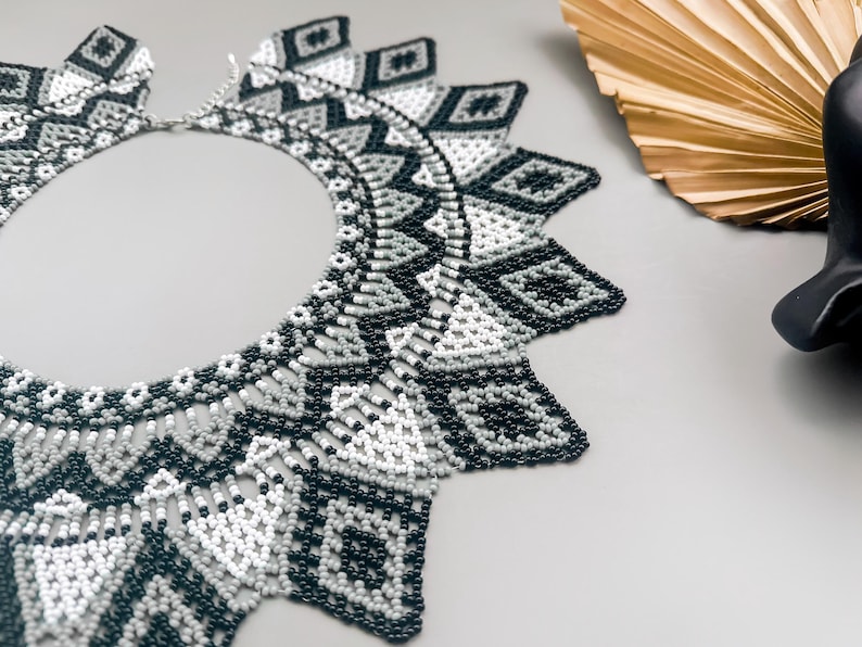PDF tutorial to Create Beaded Collar Seed Bead Lace Necklace pattern for Elegant Handcrafted Jewelry Crafting Project to make Beaded collar image 4