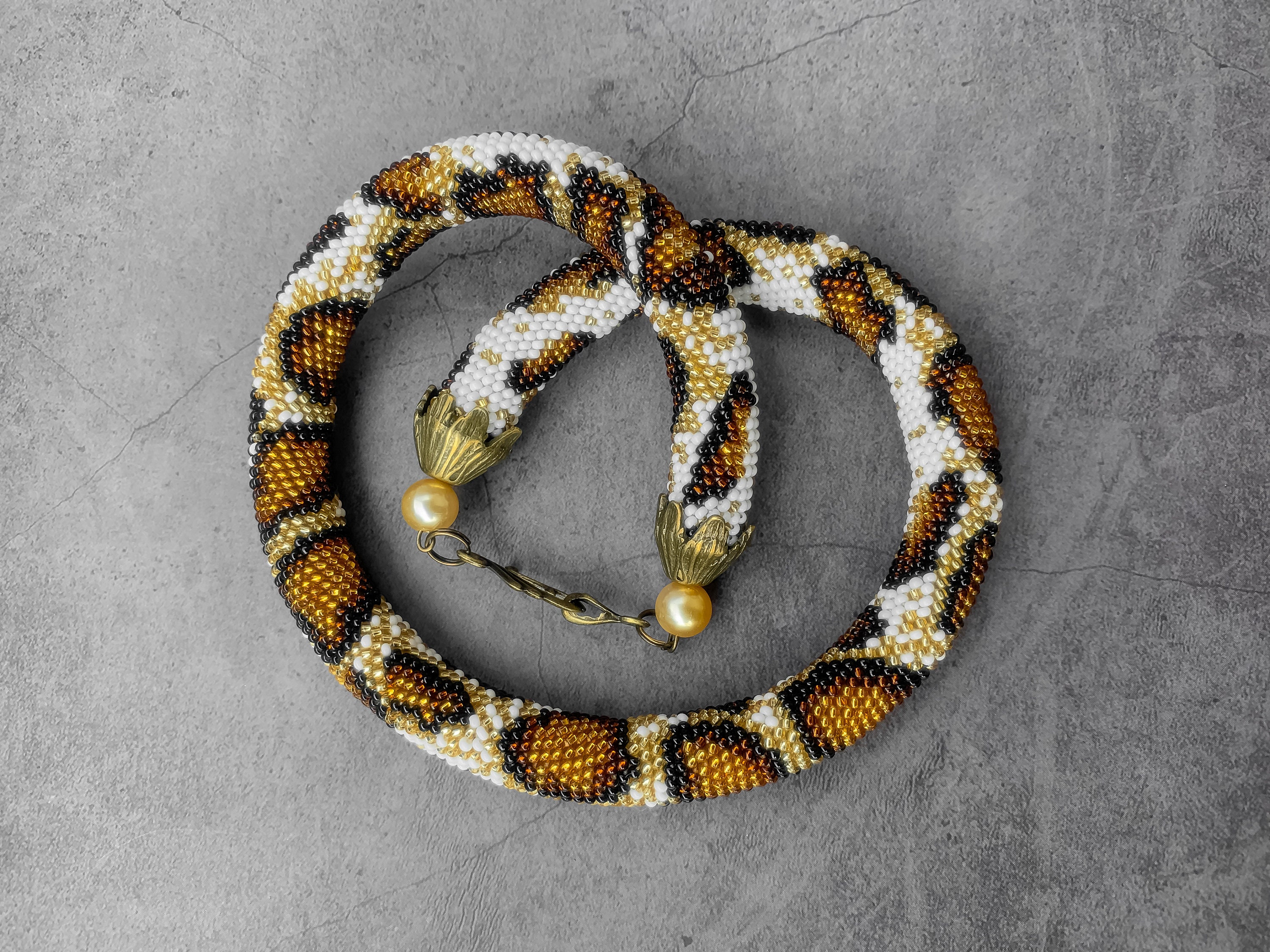 KIT to Make Bead Crochet Brown Tiger Python Necklace Pattern - Jewelry ...