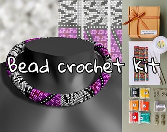 DIY Bead crochet kit Pink Zebra necklace, safari print jewelry making kit, diy necklace kit, do it yourself kit, Gift for Jewelry Makers