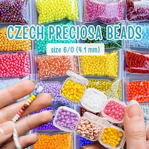 Misura 6/0 PERLINE DI SEMI Preciosa, perline di vetro da 10 g 50 g, perline grandi colorate da 4 mm all'ingrosso, perline rotonde ceche Rocailles per confezione regalo artigianale